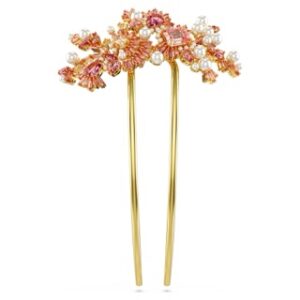 Gema hair clip Crystal pearl, Mixed cuts, Flower, Pink, Gold-tone plated