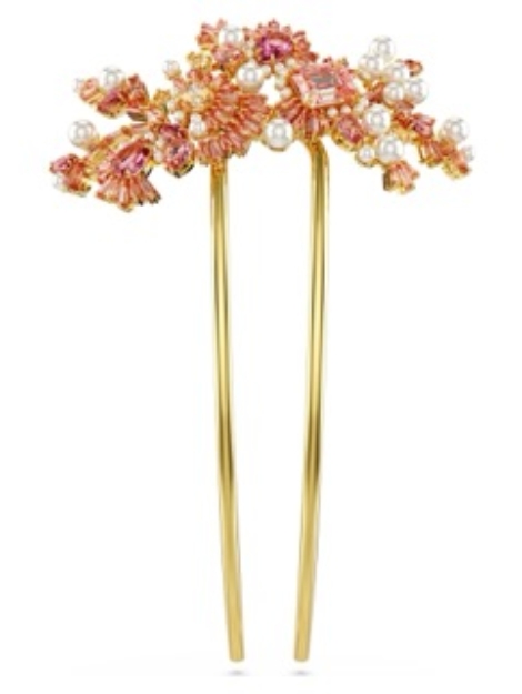 gema-hair-clip--crystal-pearl--mixed-cuts--flower--pink--gold-tone-plated-swarovski-5689051 Small